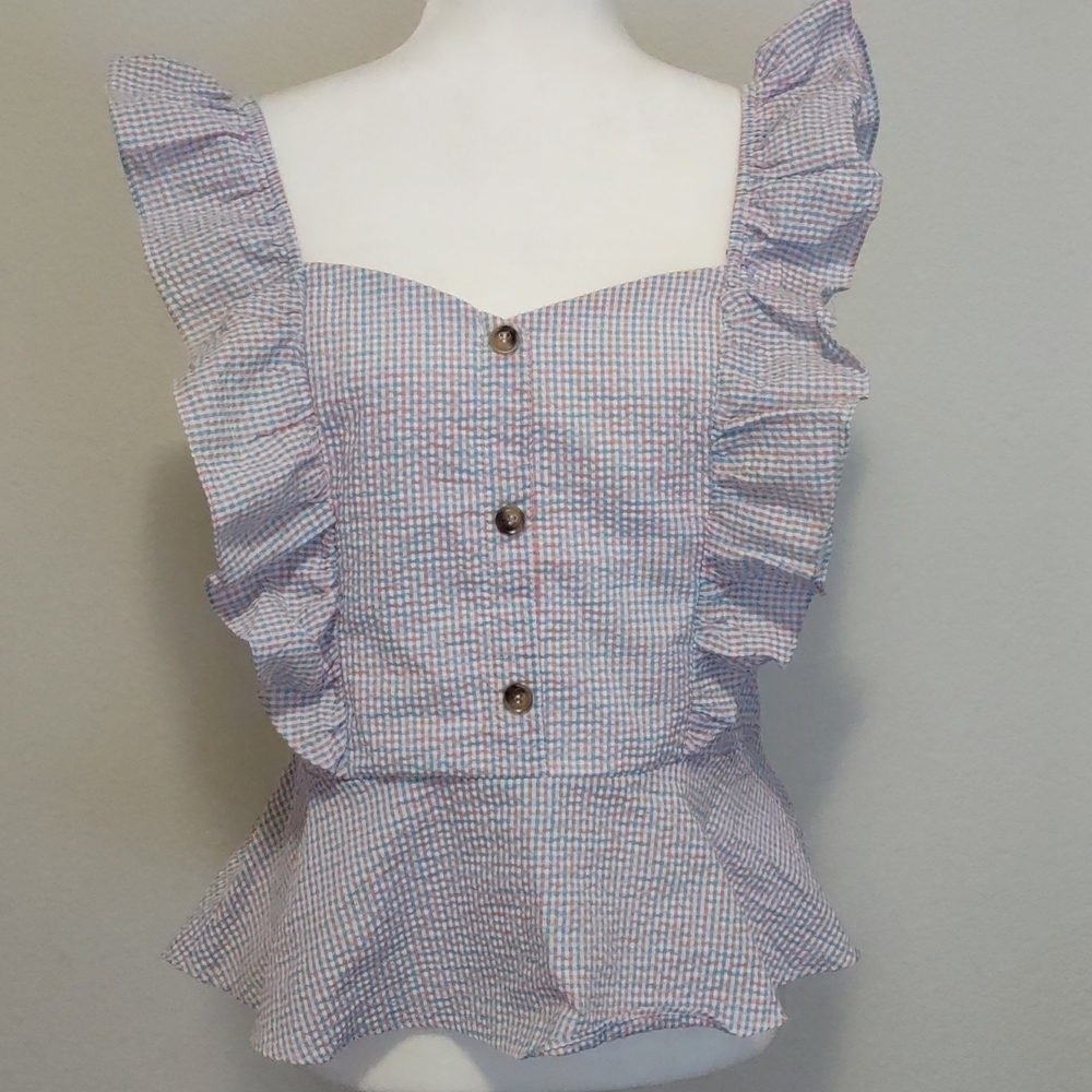 NEW Ruffled Sleeves Top Size L - Picture 3 of 10